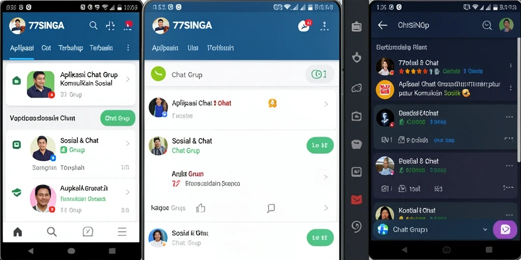Tampilan antarmuka aplikasi 77SINGA yang menarik untuk Chat Grup.