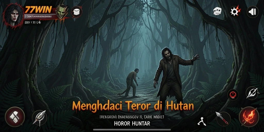 Antarmuka menakutkan dari game Horor Hutan 77WIN yang mendebarkan.