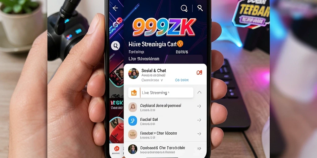 Tampilan antarmuka pengguna 999ZK dengan fitur Live Streaming yang menarik.