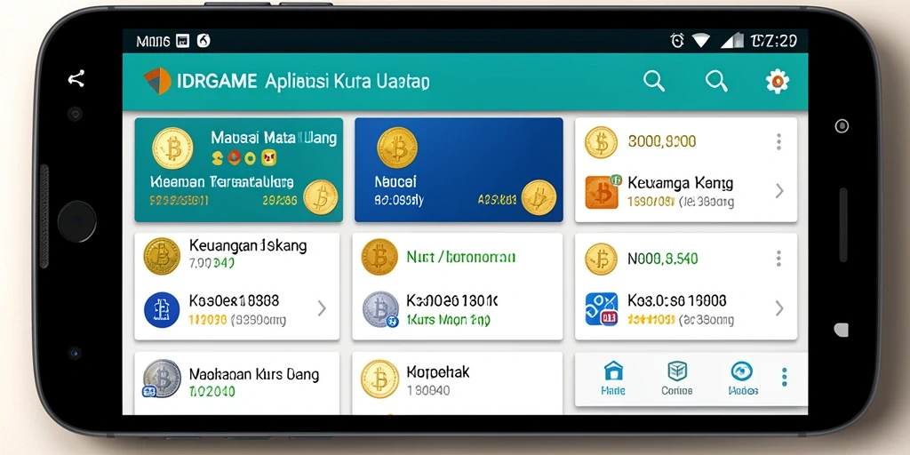 Screenshot aplikasi IDRGAME menampilkan antarmuka Kurs Mata Uang yang sederhana.