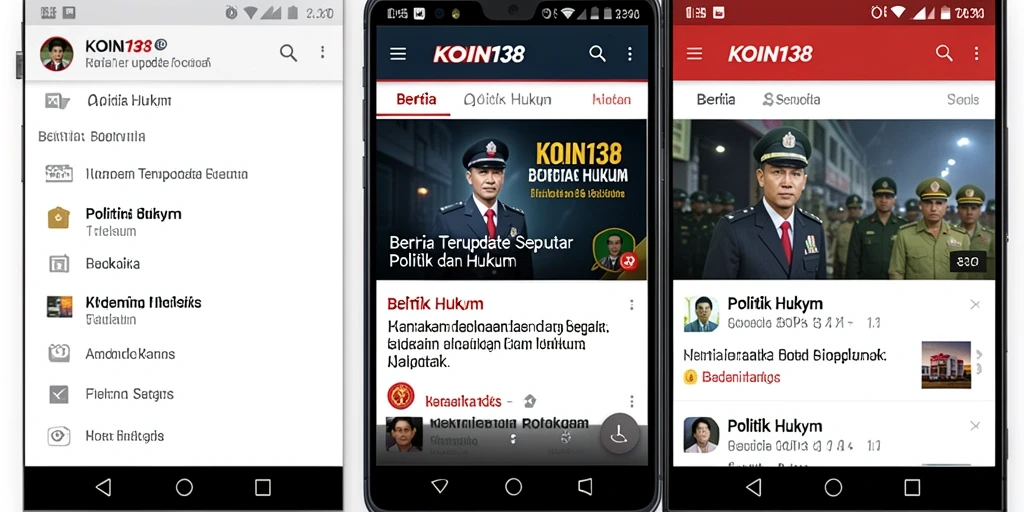 Antarmuka aplikasi KOIN138 untuk berita politik dan hukum.