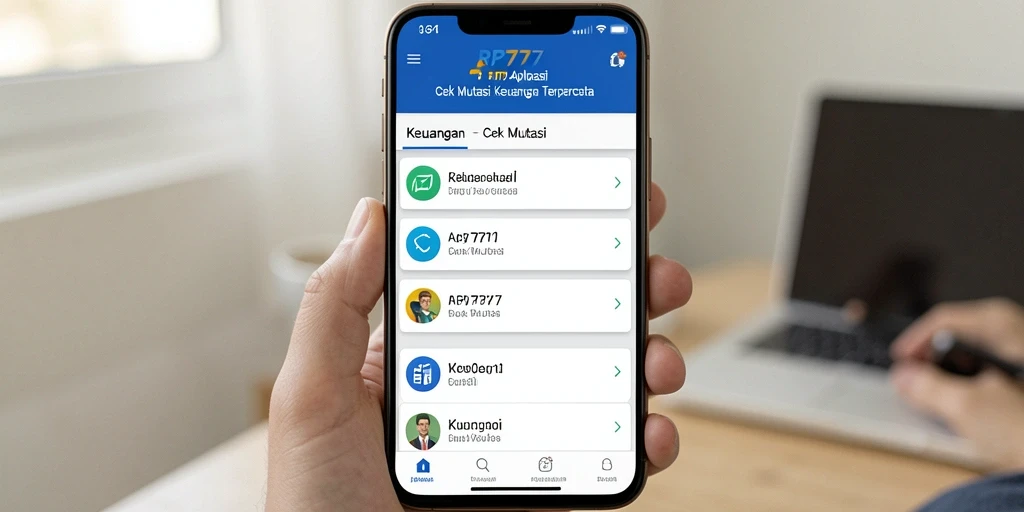 Tampilan antarmuka utama RP777 untuk cek mutasi keuangan.